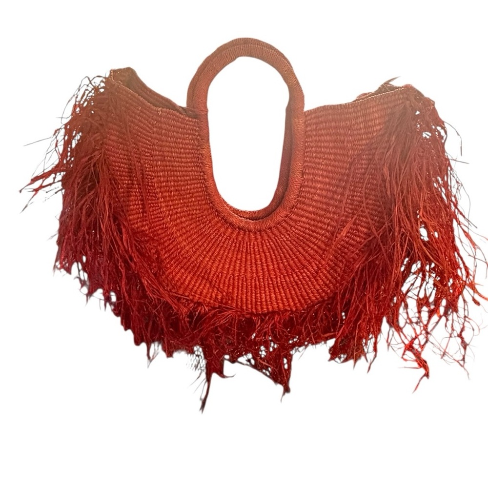*SOLD* Raffia Handwoven Red Tote With Fringe | Summer Handbag | Straw Beach Tote